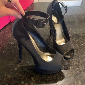 Black satin platform stilettos (Juanita)